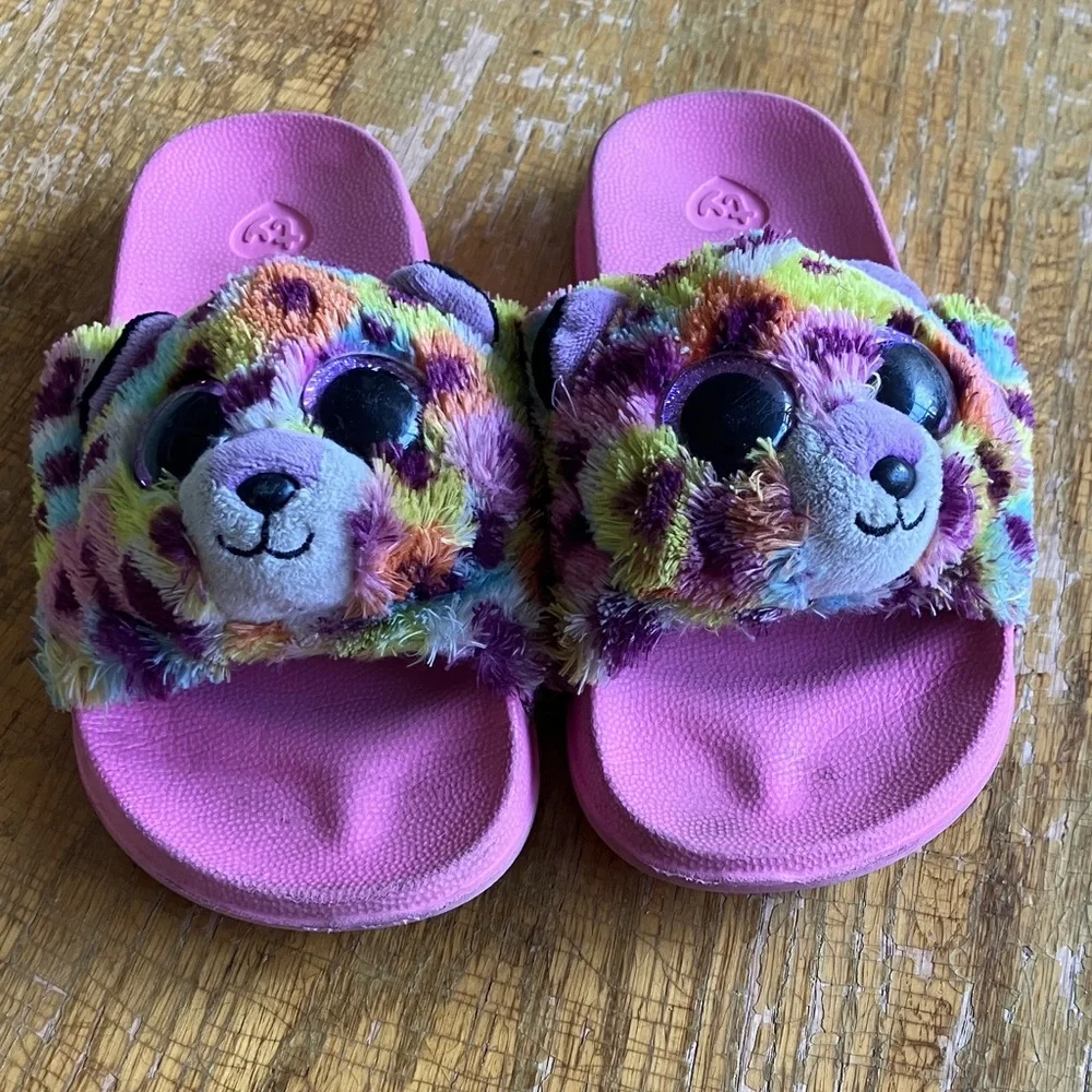 Ty Kids Slippers with Plush Animal Design - Pink and Multicolor
